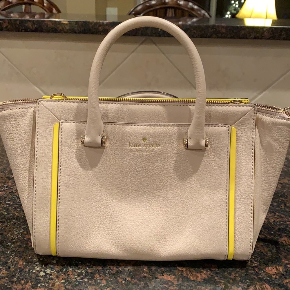 Kate Spade Cement with Yellow detail leather purse